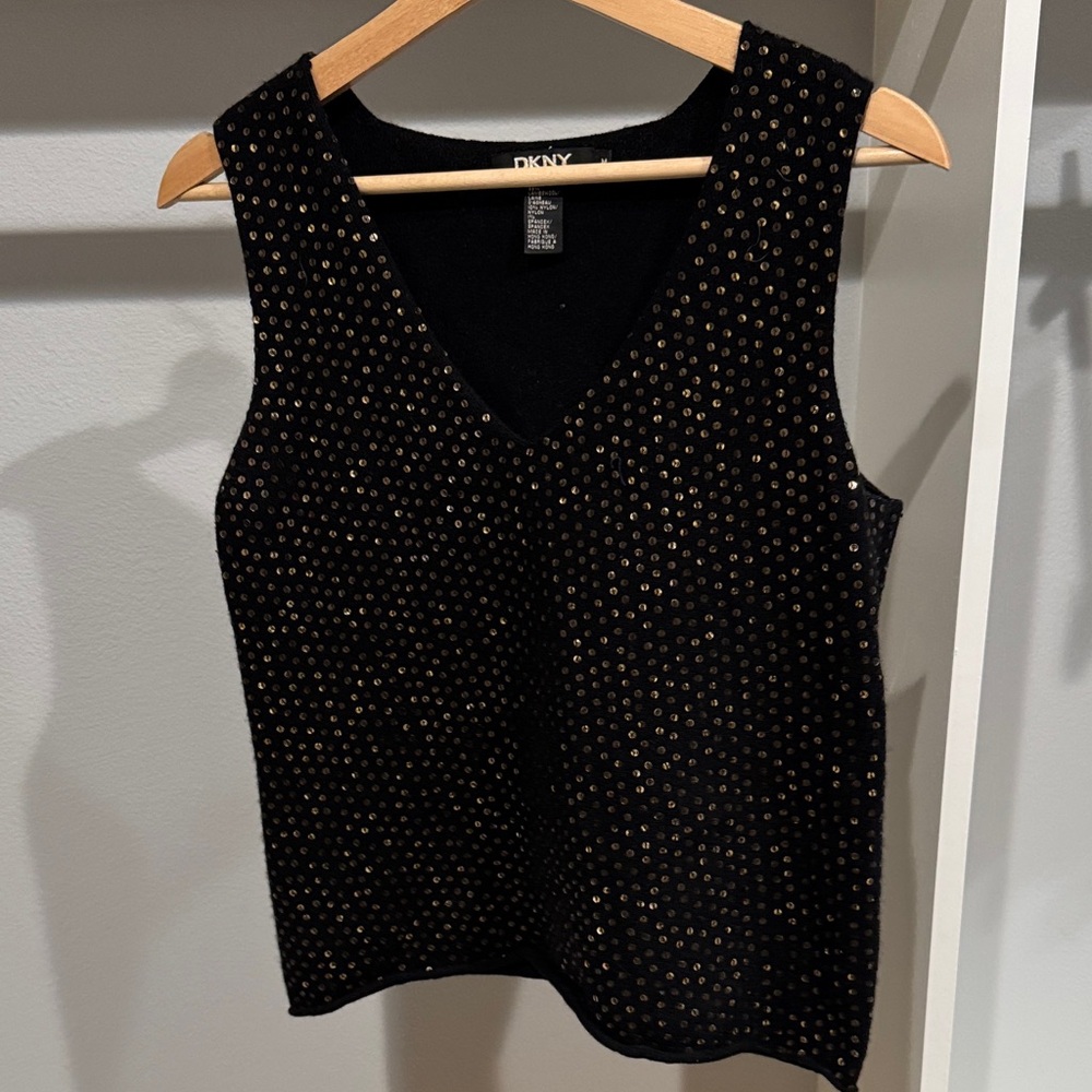 DKNY Black Tank Top with Gold Accents